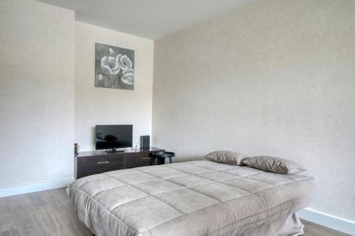 une chambre avec un lit et une télévision à écran plat dans l'établissement Kereliza - Studio proche du centre de Vannes, à Vannes
