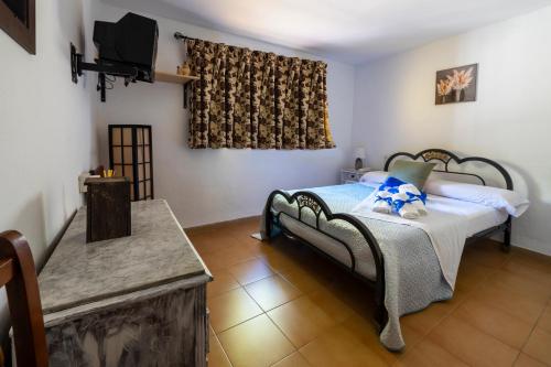 1 dormitorio con 1 cama y TV en Casa Carmen, Montefrio, en Montefrío