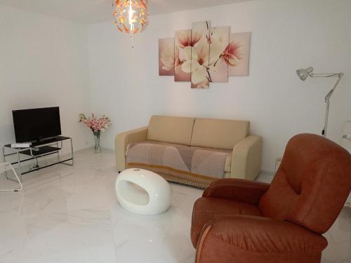 - un salon avec un canapé et une télévision dans l'établissement Bel appartement 6 pers proche de Paris, à Vitry-sur-Seine