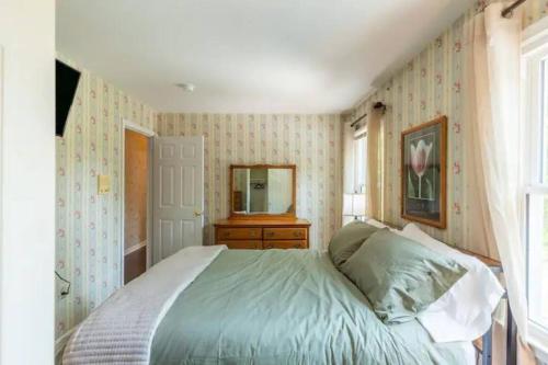 a bedroom with a bed and a dresser and a mirror at Lrge 5 BR 9 Beds Near DC-Pool, Hot Tub, Gym, Game Rm, Fire Pit in Bowie