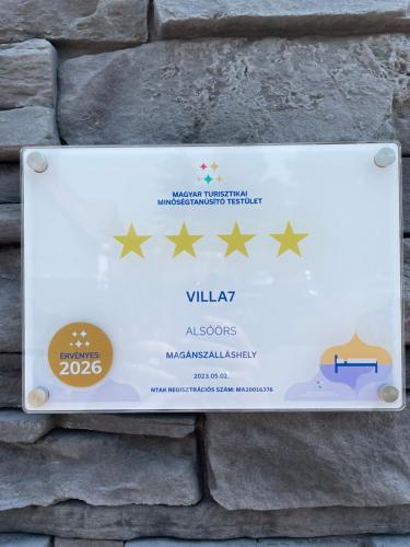 Certifikát, hodnocení, plakát nebo jiný dokument vystavený v ubytování Villa7 Balaton