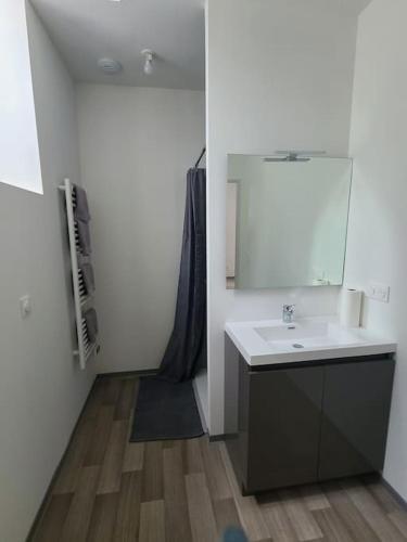茅爾斯的住宿－Logement centre ville，白色的浴室设有水槽和镜子