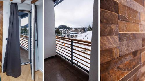 two pictures of a balcony with a view at Aparthotel Poljice in Jahorina