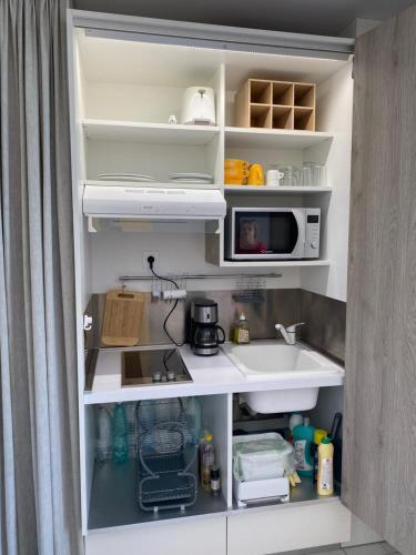 Nhà bếp/bếp nhỏ tại Studio Iguanao Maganao Les pieds dans l eau