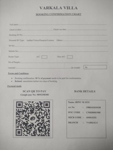 a screenshot of a verification form for a varia villa website at Varkala Villa in Varkala