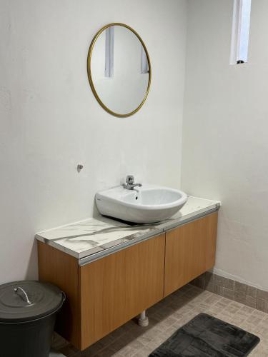 a bathroom with a sink and a mirror at Penang Heritage Home in George Town