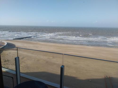 uma vista para uma praia com o oceano em Genieten van de Vlaamse kust met prachtig zeezicht em De Haan