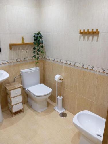 a bathroom with a toilet and a sink at El rinconín de Luanco in Luanco