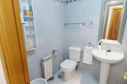 a bathroom with a white toilet and a sink at Manzanares Getaway in Manzanares el Real