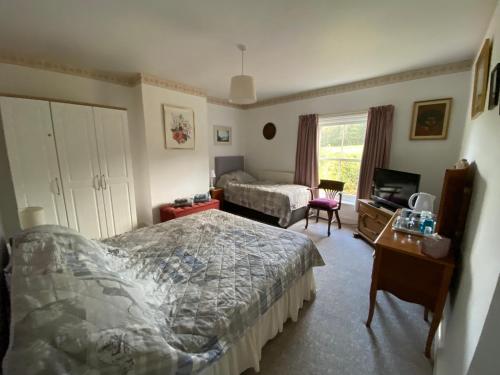 a hotel room with two beds and a television at St Jude's Bed & Breakfast in Dersingham