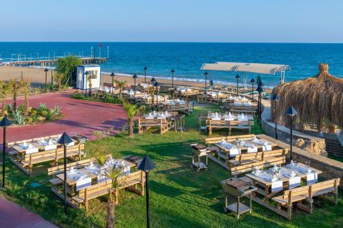 an overhead view of a restaurant on the beach at Megasaray Club Belek in Belek