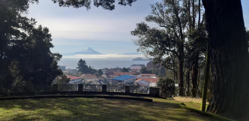 a view of a mountain in the distance from a park at Cabaña YaPide in Puerto Varas