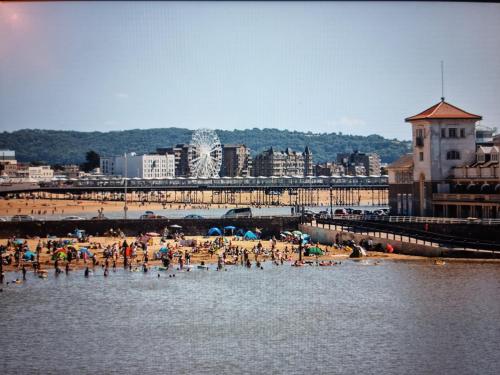 a group of people on a beach in the water at Dungarvon House B&B, Luxury, Garden Hot Tub, Private Summerhouse, EV Point , 3x Bedroom Options in Weston-super-Mare