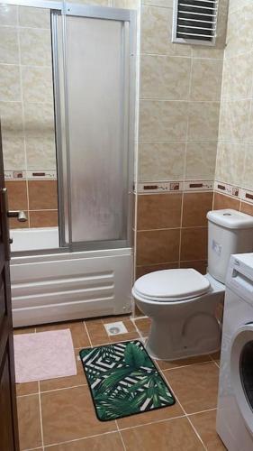 a bathroom with a shower and a toilet and a sink at Deniz ve Giresun manzaralı daire in Boztekke