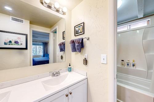 a bathroom with a sink and a mirror at Rocking S Ranch in Cottonwood