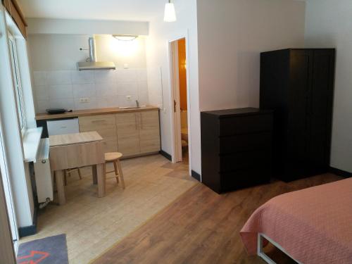 Kuchyň nebo kuchyňský kout v ubytování Apartamenti Plieņciemā 4 cilvēkiem, pirmā stāvā