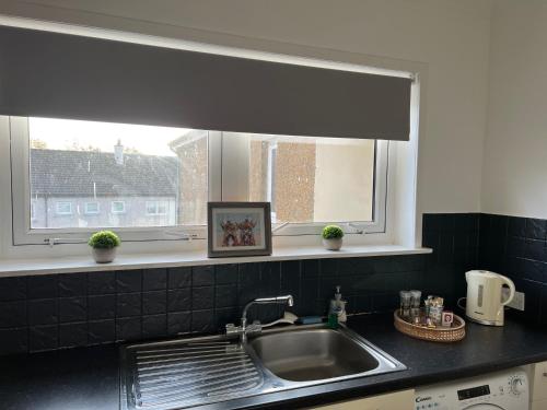 a kitchen with a sink and a window and a sink at The Heilan' Coo Apartment in Helensburgh