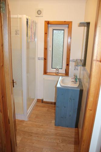 a bathroom with a sink and a shower at 73 Westend, Balallan, Isle of Lewis in Balallan