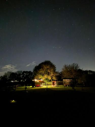 a field at night with a starry sky at The Delkin Shepherds Huts Castle Combe in Castle Combe