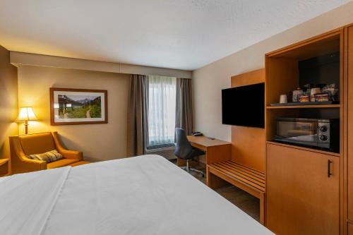 a hotel room with a bed and a desk at Comfort Inn in Missoula