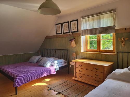 1 Schlafzimmer mit 2 Betten und einem Fenster in der Unterkunft Chata Kolmanovci in Oščadnica