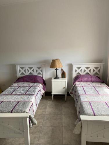 two beds sitting next to each other in a room at La Higuera con Parking B in Azul