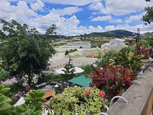 a view of a garden with flowers and plants at Ma Lá Glamping Đà Lạt in Da Lat