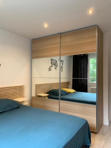- une chambre avec 2 lits et un grand placard dans l'établissement Le Globetrotteur T3 pour 4 pers 70m2 au cœur d'Annecy, à Annecy
