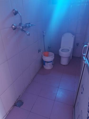 a bathroom with a toilet and a bucket at The Begnas sound healing center in Deorāli