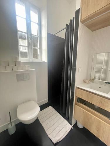 une salle de bain avec toilettes, douche et lavabo dans l'établissement FACE MER La Baule Le Panoramique, à La Baule