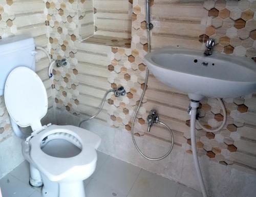 a bathroom with a toilet and a sink at Amar Niwas Homestay Guesthouse in Jodhpur