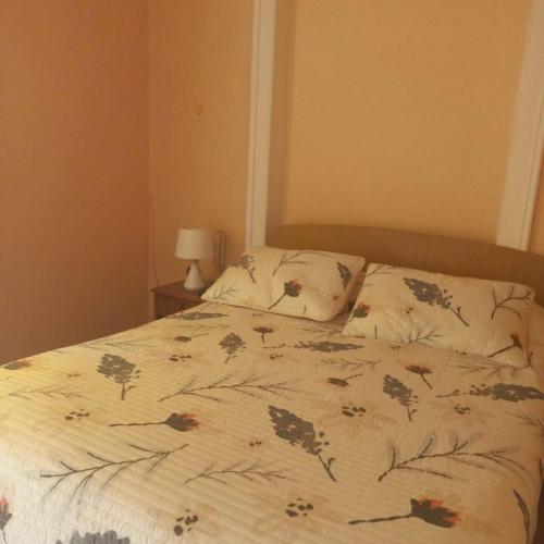 Hotel Arauco Ovalle في اوفايي: سرير مع بطانيه عليها ورد