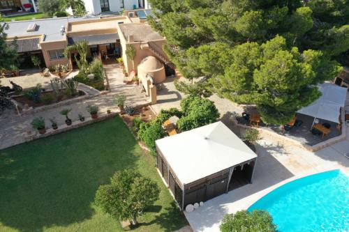 an aerial view of a house with a pool at Finca Can Toni in Sant Jordi