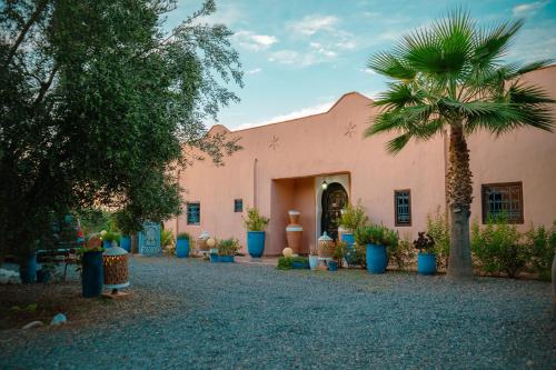 a building with a palm tree in front of it at Riad Villa Seniame in Marrakesh