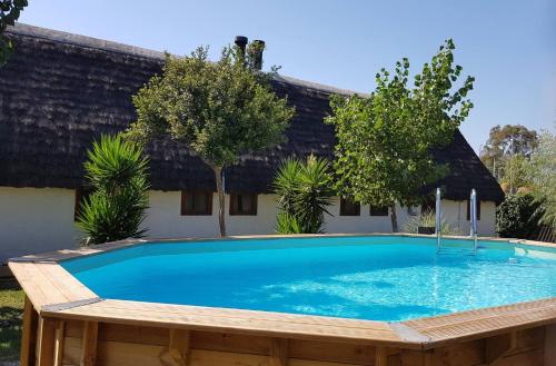サント・ハウメ・デンヴェハにあるBarraca típica del Delta, con piscina, jardín y barbacoa - Deltavacacionesの家の前の大型スイミングプール