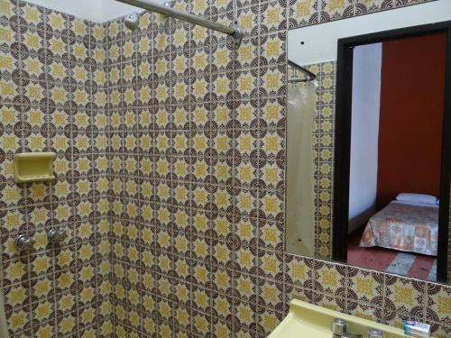 une salle de bain avec un miroir et un lavabo dans l'établissement Hotel Principal, à Oaxaca