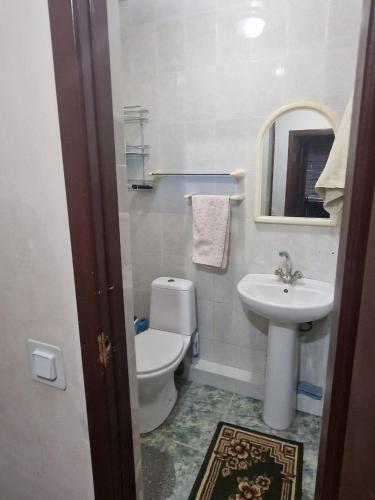 een badkamer met een toilet, een wastafel en een spiegel bij Buz-2 in Yalanghoch