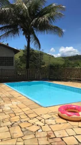 una gran piscina con una palmera en el fondo en Chácara De Paula en Vassouras