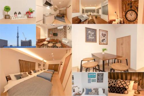 un collage de fotos de una habitación de hotel en Minowa House - Vacation STAY 61237v, en Tokio