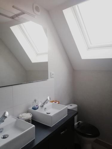 La salle de bains est pourvue d'un lavabo et d'une lucarne. dans l'établissement La tour du bonheur, à Mantry