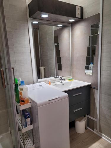 a bathroom with a sink and a mirror at Lumineux studio vue montagne cote 2000 in Villard-de-Lans