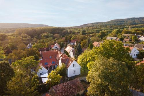 an aerial view of a small village with trees at ESTER'S Szentbékkálla in Szentbékkálla