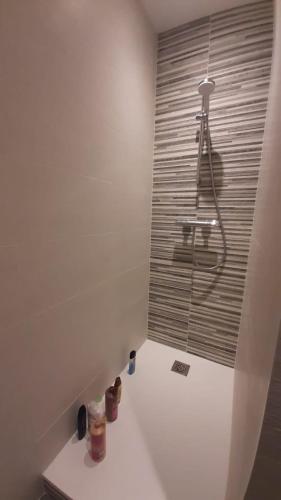 La salle de bains est pourvue de toilettes et d'une fenêtre. dans l'établissement Studio 501, à Aix-les-Bains