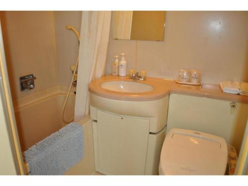 Baño pequeño con lavabo y aseo en Green Hotel Rich Tokugawaen - Vacation STAY 02720v, en Okazaki