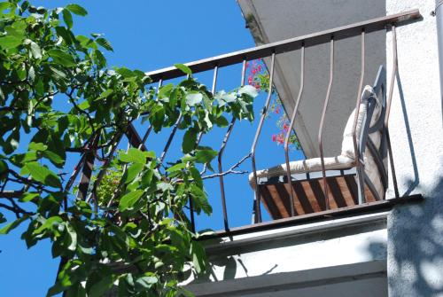 a rocking chair on a balcony with a tree at Albergo Alla Valle di Banne in Trieste
