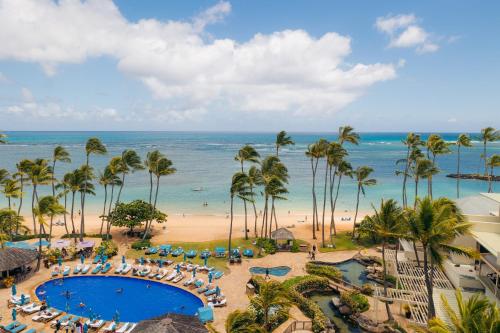 a view of the beach and the ocean from a resort at The Kahala Hotel and Resort in Honolulu
