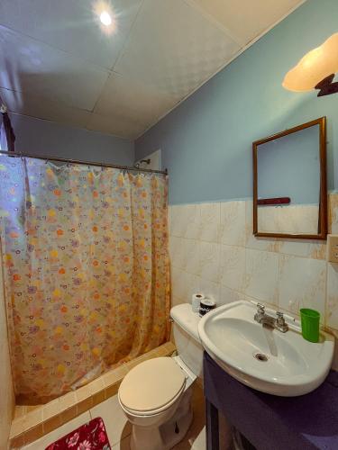 a bathroom with a toilet and a sink at Surfari Bocas in Bocas del Toro