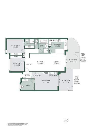 a floor plan of the villa margaritas at Unit 30-31 12 Perry Street in Coolum Beach