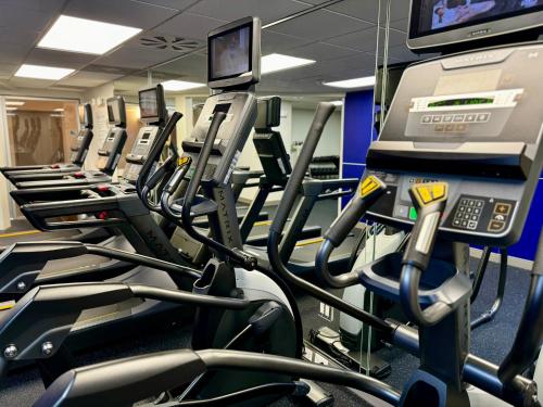 a gym with rows of treadmills and a row of treadms at Holiday Inn Express Hotel & Suites Tampa-Oldsmar by IHG in Oldsmar