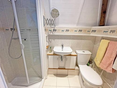 トレモラにあるLe pigeonnierのバスルーム(トイレ、洗面台、シャワー付)